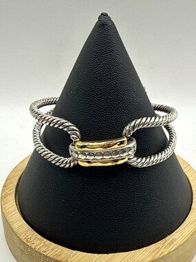 Vintage Double Cable Twist Toggle Chain Bracelet Chic Textured Link Estate Charm